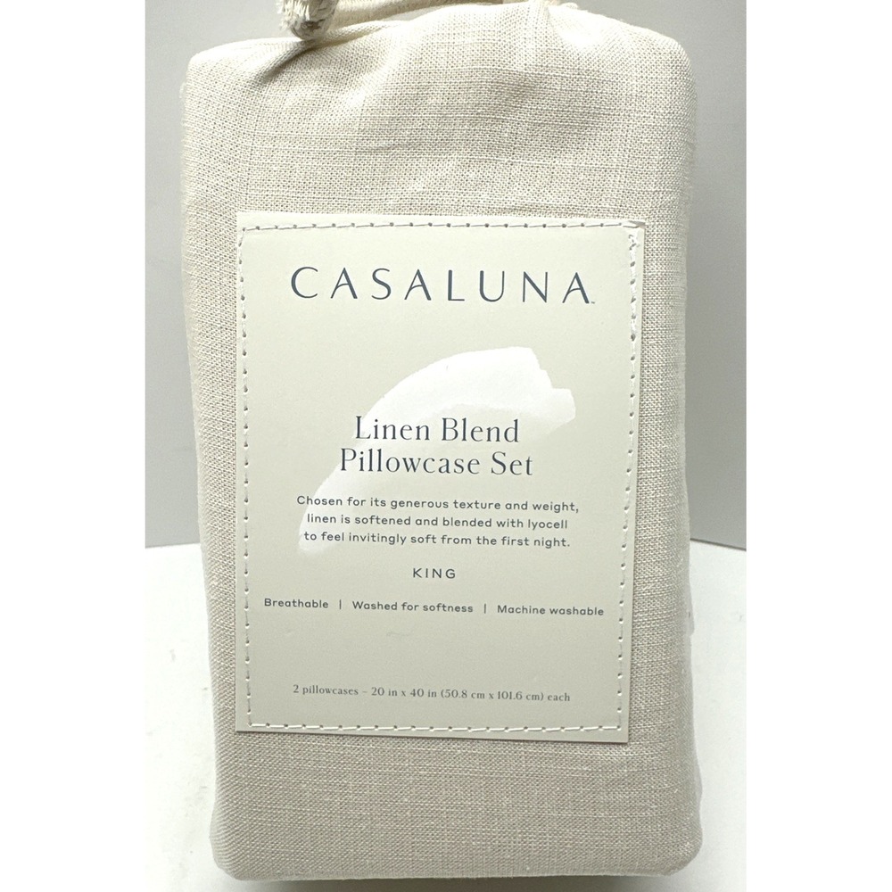 Casaluna Linen Blend Pillowcase Set King Snowfall White Two Soft Natural Lyocell